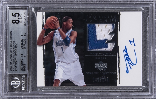 2003-04 UD "Exquisite Collection" Patches Autographs #TM Tracy McGrady Signed Game Used Patch Card (#084/100) – BGS NM-MT+ 8.5/BGS 10